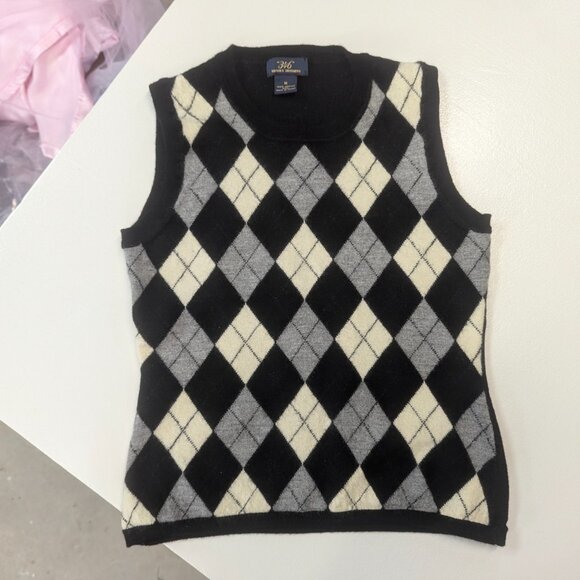 *FLAW Brooks Brothers 346 Argyle Sweater Black/Gray/Cream *M XS 100% Merino Wool - Picture 11 of 11